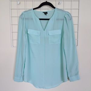 Mossimo Light Blue Semi Sheer Double Pocket Blouse